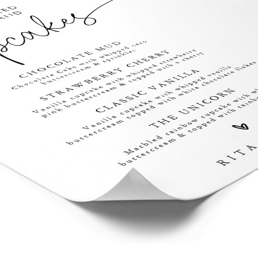 Poster Minuscule dessert moderne Cupcake Menu Mariage Sig (Coin)