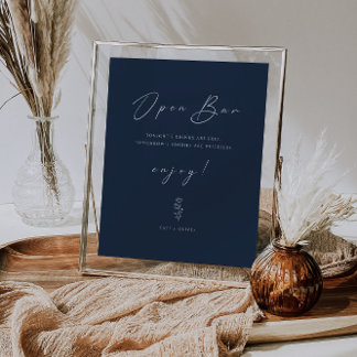 Poster Minuscule marine bleu Mariage Open Bar Sign