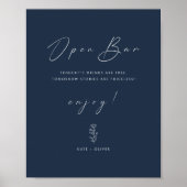Poster Minuscule marine bleu Mariage Open Bar Sign (Devant)