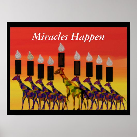 Poster Miracles Happen GiraffesHannukah Menorah Imprimer (Devant)