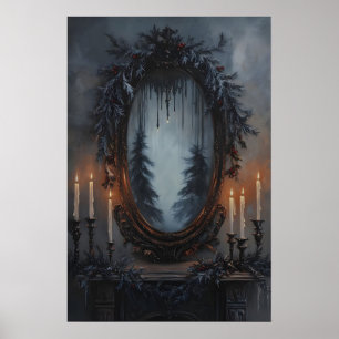 Poster Miroir de Noël festif avec guirlande de pin et