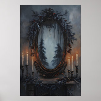Poster Miroir de Noël festif avec guirlande de pin et