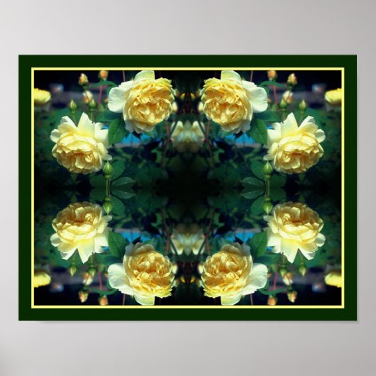 Poster Miroir de paire de fleurs de rose jaune Abstrait (Devant)