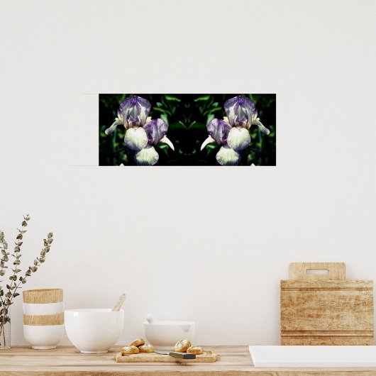 Poster Miroir Fleur Iris Blanc Violet Porté Abstrait (Cuisine)