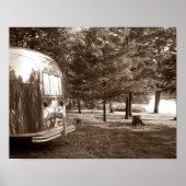 Poster Mirror Lake Retro Camper Tin Can Sepia Imprimer (Devant)