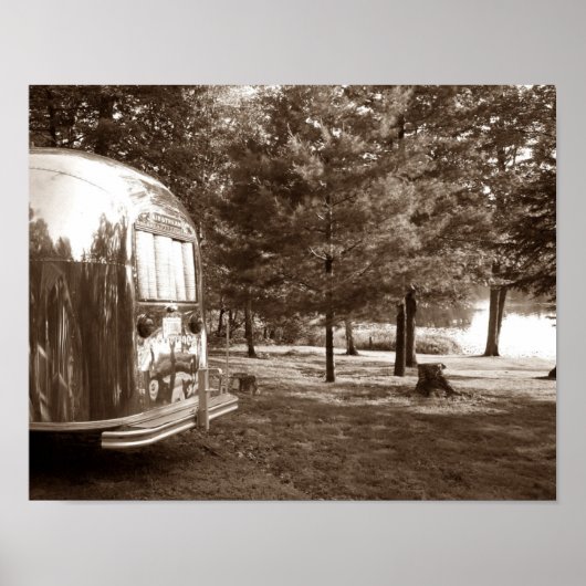 Poster Mirror Lake Retro Camper Tin Can Sepia Imprimer (Devant)