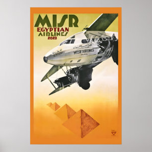 Poster MISR Egyptian Airlines937 Pyramides Style Vintage