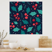 Poster Mistletoe de Noël foncé et Motif de la feuille (Cuisine)