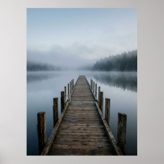 Poster Misty Lake Wooden Pier Calm View