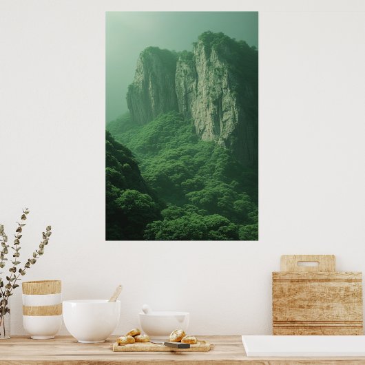 Poster Misty Majesty : Tranquil Mountain Forestscape (Cuisine)
