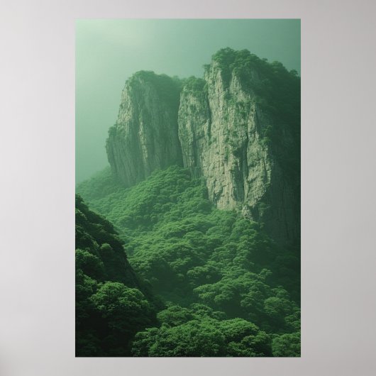 Poster Misty Majesty : Tranquil Mountain Forestscape (Devant)