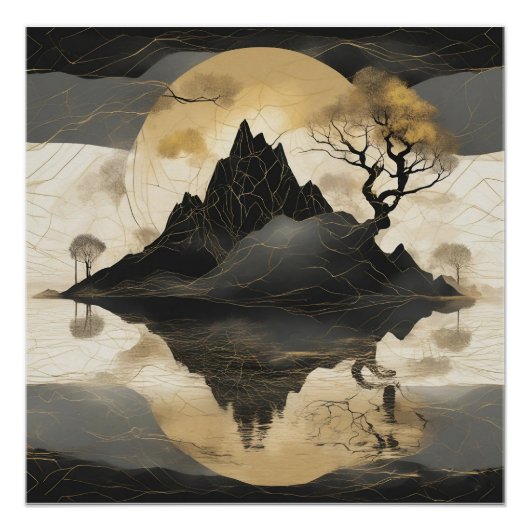 Poster Misty Mountain Black & Gold (Devant)