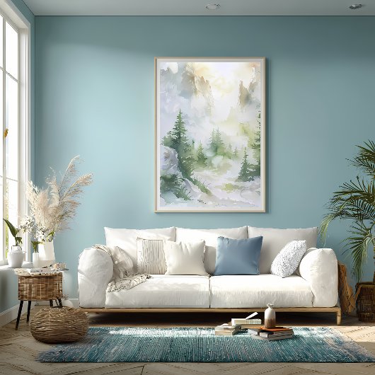 Poster Misty Mountain Forest in Watercolor