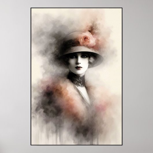 Poster Misty Retro Portrait of Elegance (Devant)