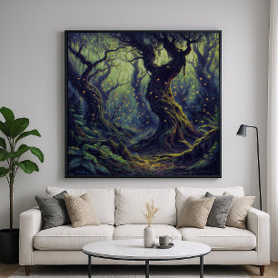 Poster Misty Woods - Style d'illustration de forêt mystiq