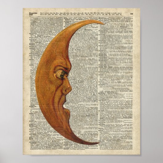 Poster Mistycal Miedieval Moon Visage Vintage Illustratio (Devant)