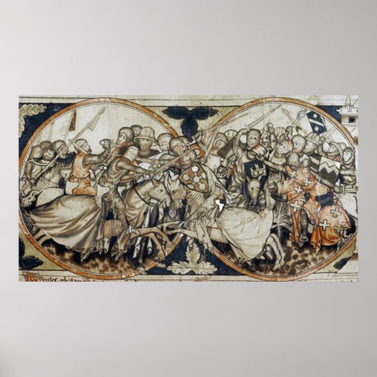 Poster Mittelalterliche Buchmalerei Kampfszene (Devant)