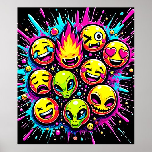Poster Mix Neon Funky Emoji (Devant)