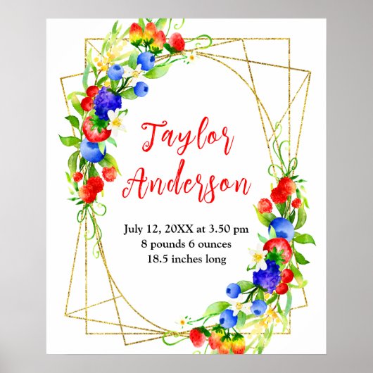 Poster Mixed Berries Baby Birth Stats (Devant)