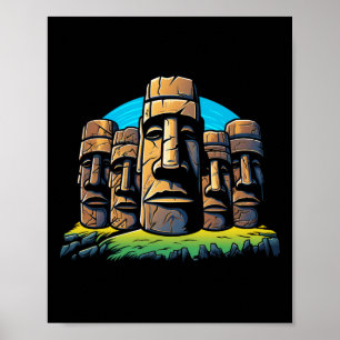 Poster Moai Heads Pâques Ile de Pâques Jour de Pâques Mig