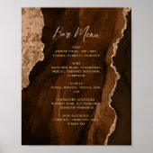 Poster Mocha Brown Gold Agate Script Wedding Bar Menu  (Devant)