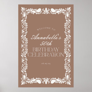 Poster Mocha Brown Talavera Fête d'anniversaire Bienvenue