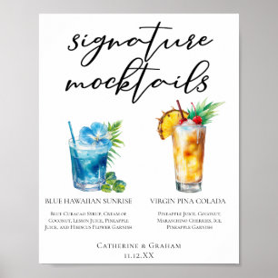 Poster Mocktails d'été Blue Hawaiian Piña Colada Menu