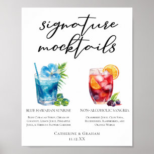 Poster Mocktails d'été Blue Hawaiian Sangria Menu