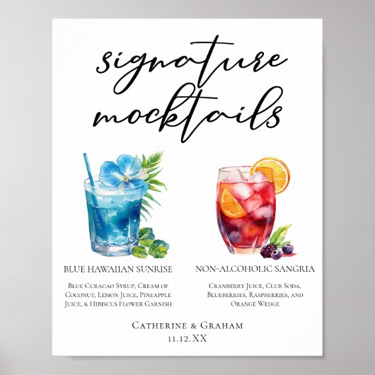 Poster Mocktails d'été Blue Hawaiian Sangria Menu (Devant)