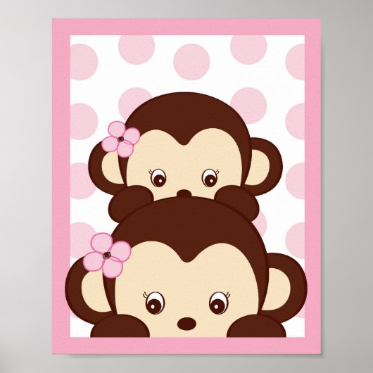 Poster Mod Girl Monkey Dots Nursery Wall Art Imprimer (Devant)
