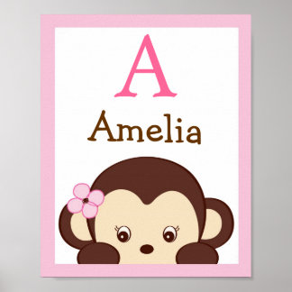 Poster Mod Girl Monkey Nursery Wall Art Nom Imprimer