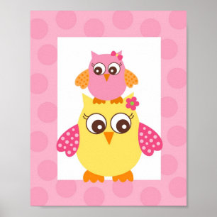 Poster Mod Owl Flower Girls Nursery Wall Art