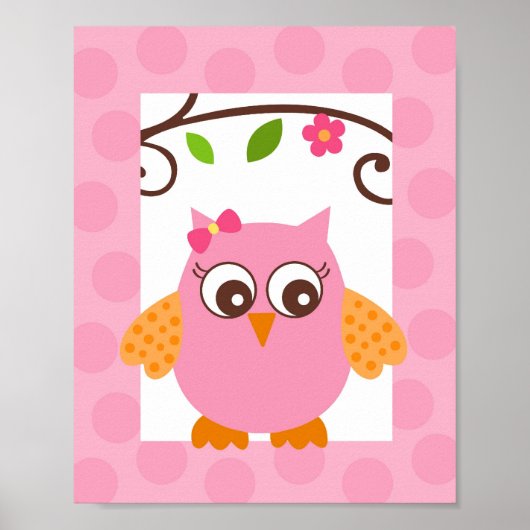Poster Mod Owl Flower Girls Nursery Wall Art (Devant)