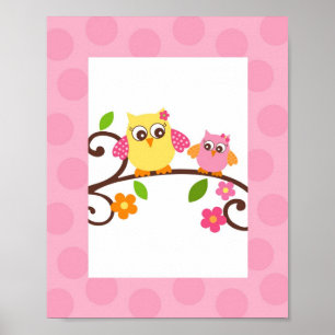 Poster Mod Owl Flower Girls Nursery Wall Art