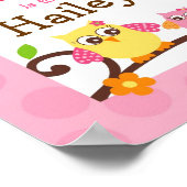 Poster Mod Owl Flower Girls Nursery Wall Art Nom Imprimer (Coin)