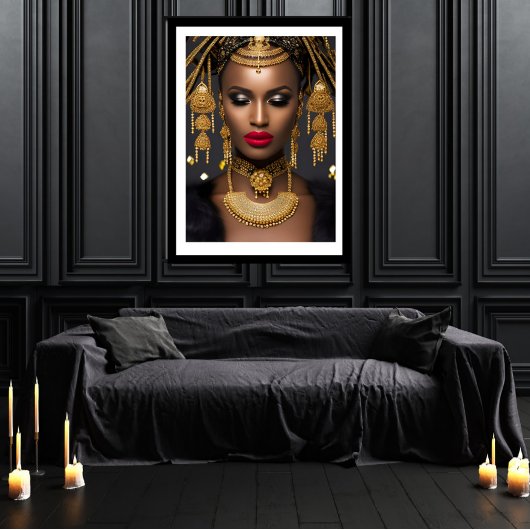 Poster Mode Africain or Noir cheveux bijoux Choker