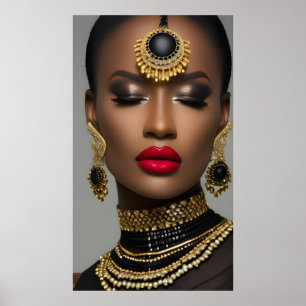 Poster Mode classique or africain bijoux noirs gemmes