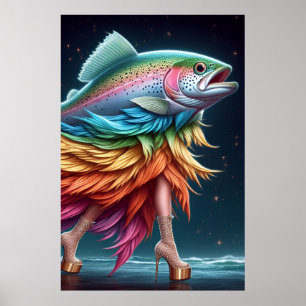 Poster Mode de poisson truite arc-en-ciel drôle
