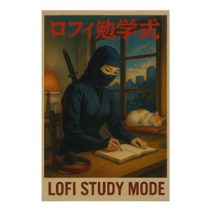 Poster Mode d'étude Ninja Lofi féminine