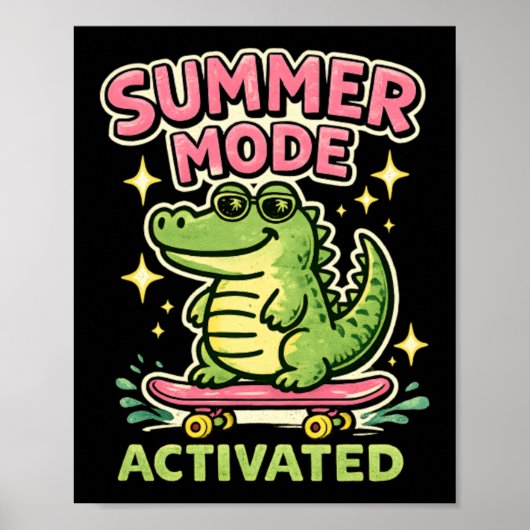 Poster Mode Été Activé Art de l'Alligator Mignon (Devant)
