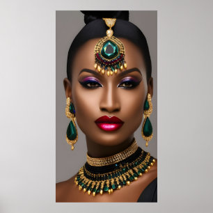 Poster Mode féminine classique africaine or émeraude vert