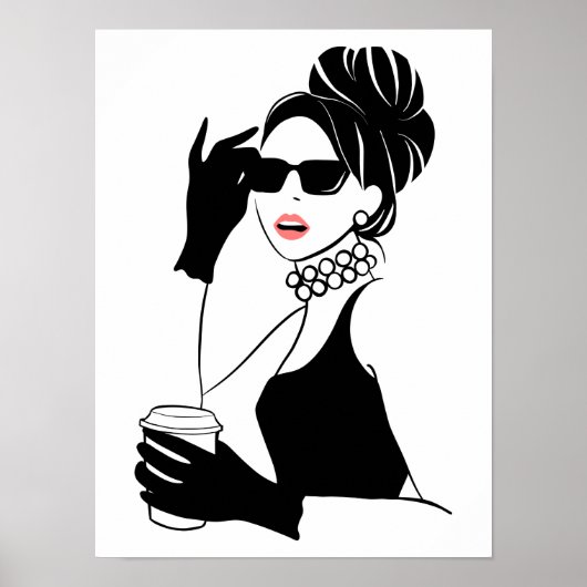 Poster Mode femme d'illustration avec café (Devant)