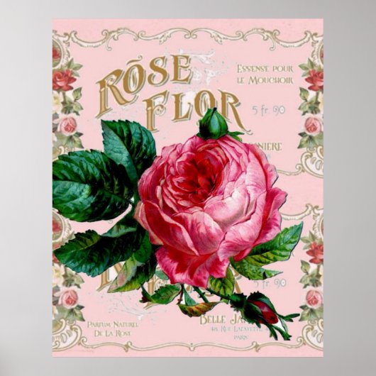 Poster Mode rose vintage Paris, joli art floral (Devant)