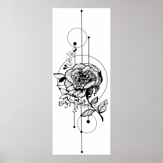 Poster Mode tendance design de tatouage de pivoine stylis (Devant)
