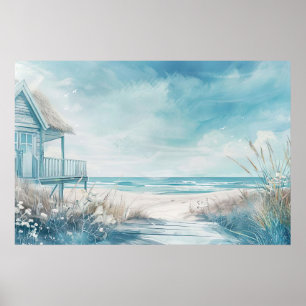 Poster modèle aquarelle illustration maison de plage