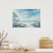 Poster modèle aquarelle illustration maison de plage (Cuisine)