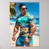 Poster Modèle Bodybuilder à Hawaii Beach (Devant)
