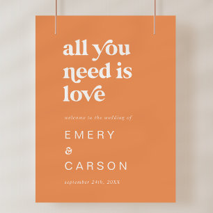 Poster Modèle d'Affiche de bienvenue Mariage rétro été or