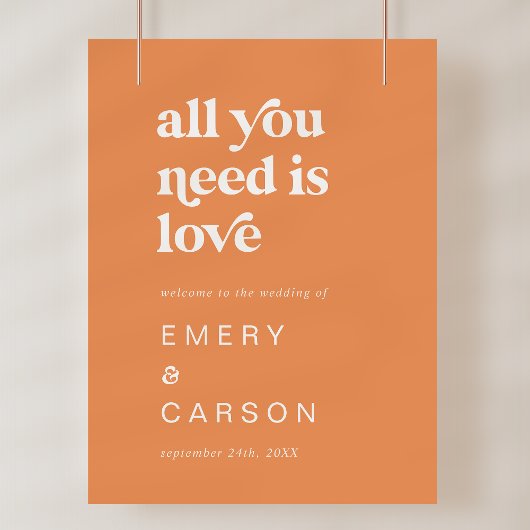 Poster Modèle d'Affiche de bienvenue Mariage rétro été or