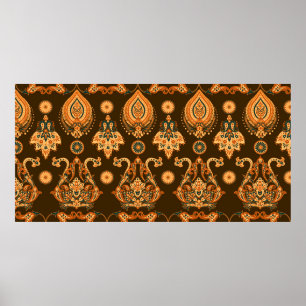 Poster Modèle Damas motif floral transparent